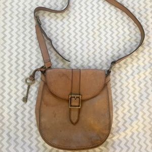 Brown leather crossbody fossil purse